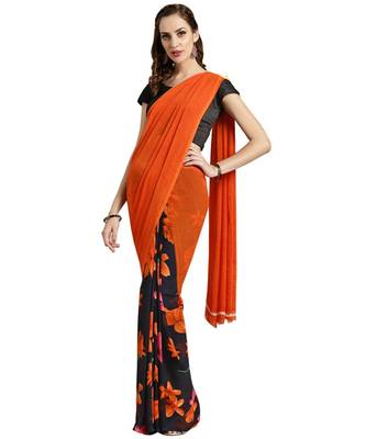 orange Printed faux georgette saree with blouse 1