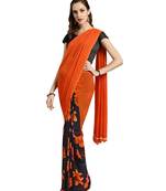 orange Printed faux georgette saree with blouse