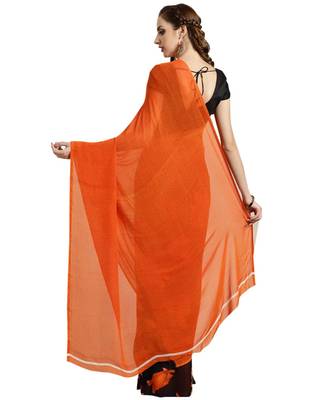 orange Printed faux georgette saree with blouse 2