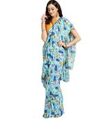 blue Printed faux georgette saree with blouse