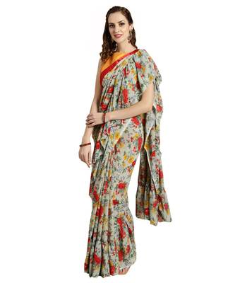 green Printed faux georgette saree with blouse 1