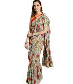 green Printed faux georgette saree with blouse