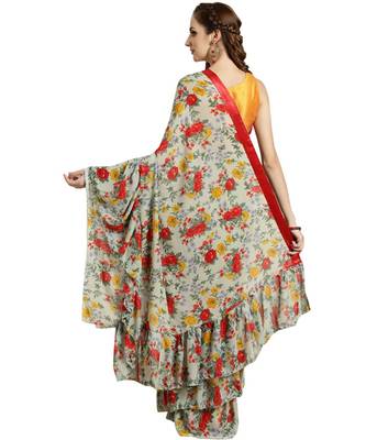 green Printed faux georgette saree with blouse 2