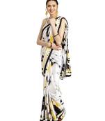 white Printed satin saree with blouse