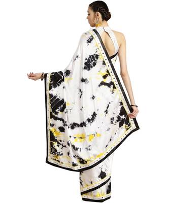 white Printed satin saree with blouse 2
