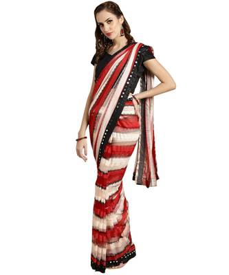 multicolor Printed net saree with blouse 1