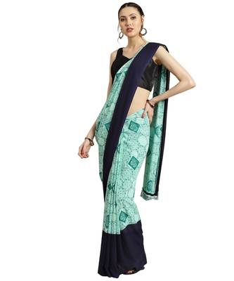 green Printed faux georgette saree with blouse 1