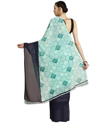 green Printed faux georgette saree with blouse 2