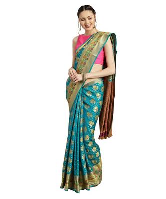 blue Woven poly silk saree with blouse 1