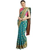 blue Woven poly silk saree with blouse