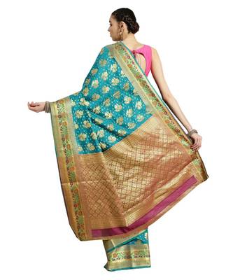 blue Woven poly silk saree with blouse 2