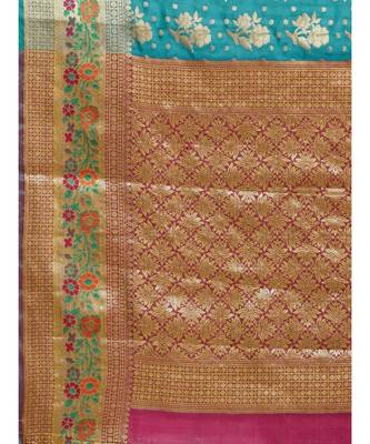 blue Woven poly silk saree with blouse 4