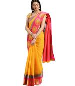 mustard Woven cotton saree with blouse