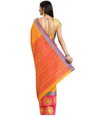 mustard Woven cotton saree with blouse 2