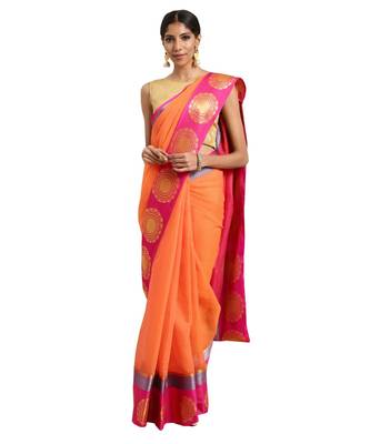 orange Woven cotton saree with blouse 1
