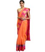 orange Woven cotton saree with blouse
