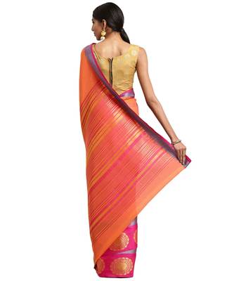 orange Woven cotton saree with blouse 2