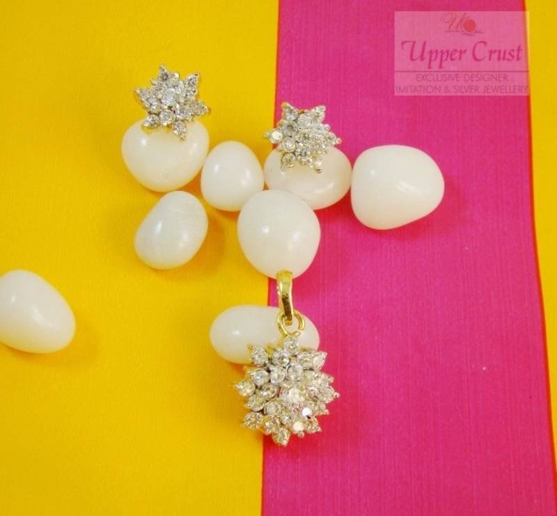 CZ AD Cluster Flower Pendant Earring Jewellery