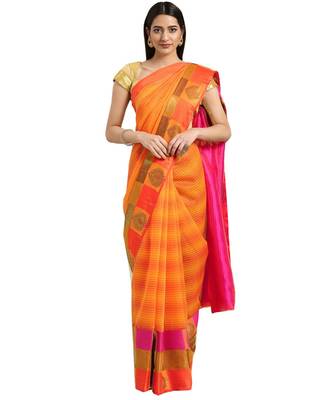 mustard Woven cotton saree with blouse 1