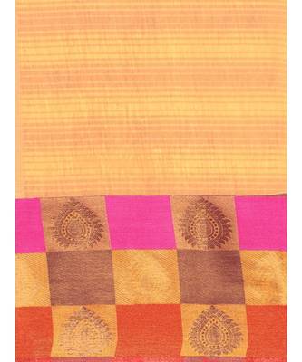 mustard Woven cotton saree with blouse 4