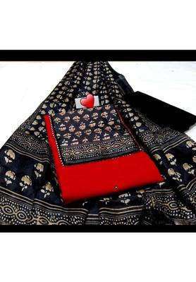 Red Printed Cotton Unstitched Salwar With Dupatta 1