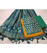 Yellow Printed Cotton Unstitched Salwar With Dupatta