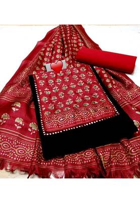 Black Printed Cotton Unstitched Salwar With Dupatta 1