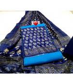 Blue Printed Cotton Unstitched Salwar With Dupatta