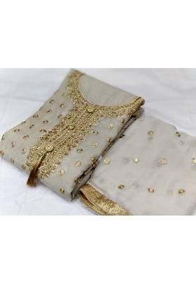 Silver Embroidered blended cotton Unstitched Salwar With Dupatta 1
