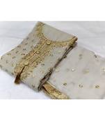 Silver Embroidered blended cotton Unstitched Salwar With Dupatta