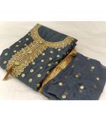 Grey Embroidered Chanderi Unstitched Salwar With Dupatta