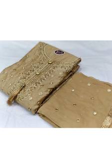 Gold Embroidered Chanderi Unstitched Salwar With Dupatta