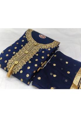 Blue Embroidered Chanderi Unstitched Salwar With Dupatta 1