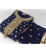 Blue Embroidered Chanderi Unstitched Salwar With Dupatta