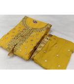 Yellow Embroidered Chanderi Unstitched Salwar With Dupatta