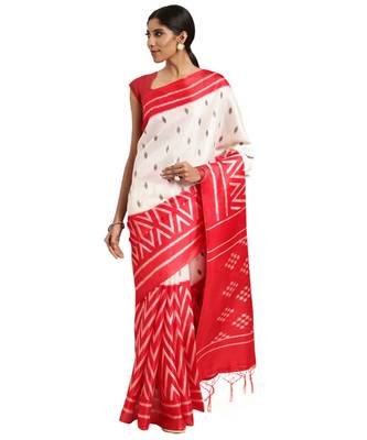 red Printed poly silk saree with blouse 1