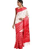 red Printed poly silk saree with blouse