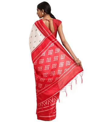 red Printed poly silk saree with blouse 2