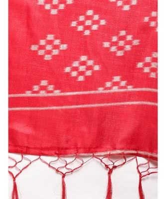 red Printed poly silk saree with blouse 4