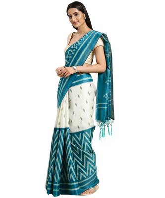 blue Printed poly silk saree with blouse 1