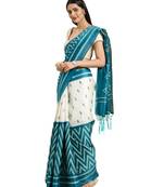 blue Printed poly silk saree with blouse