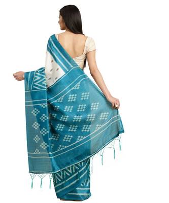 blue Printed poly silk saree with blouse 2