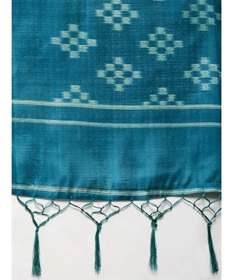 blue Printed poly silk saree with blouse 4