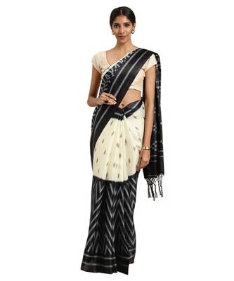 black Printed poly silk saree with blouse 1