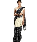 black Printed poly silk saree with blouse
