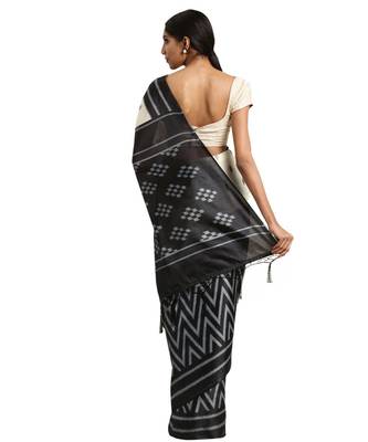 black Printed poly silk saree with blouse 2