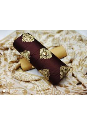 Brown Embroidered Cotton Unstitched Salwar With Dupatta 1