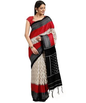 red Printed poly silk saree with blouse 1