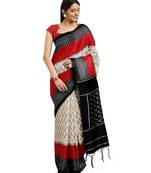 red Printed poly silk saree with blouse