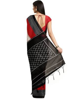 red Printed poly silk saree with blouse 2
